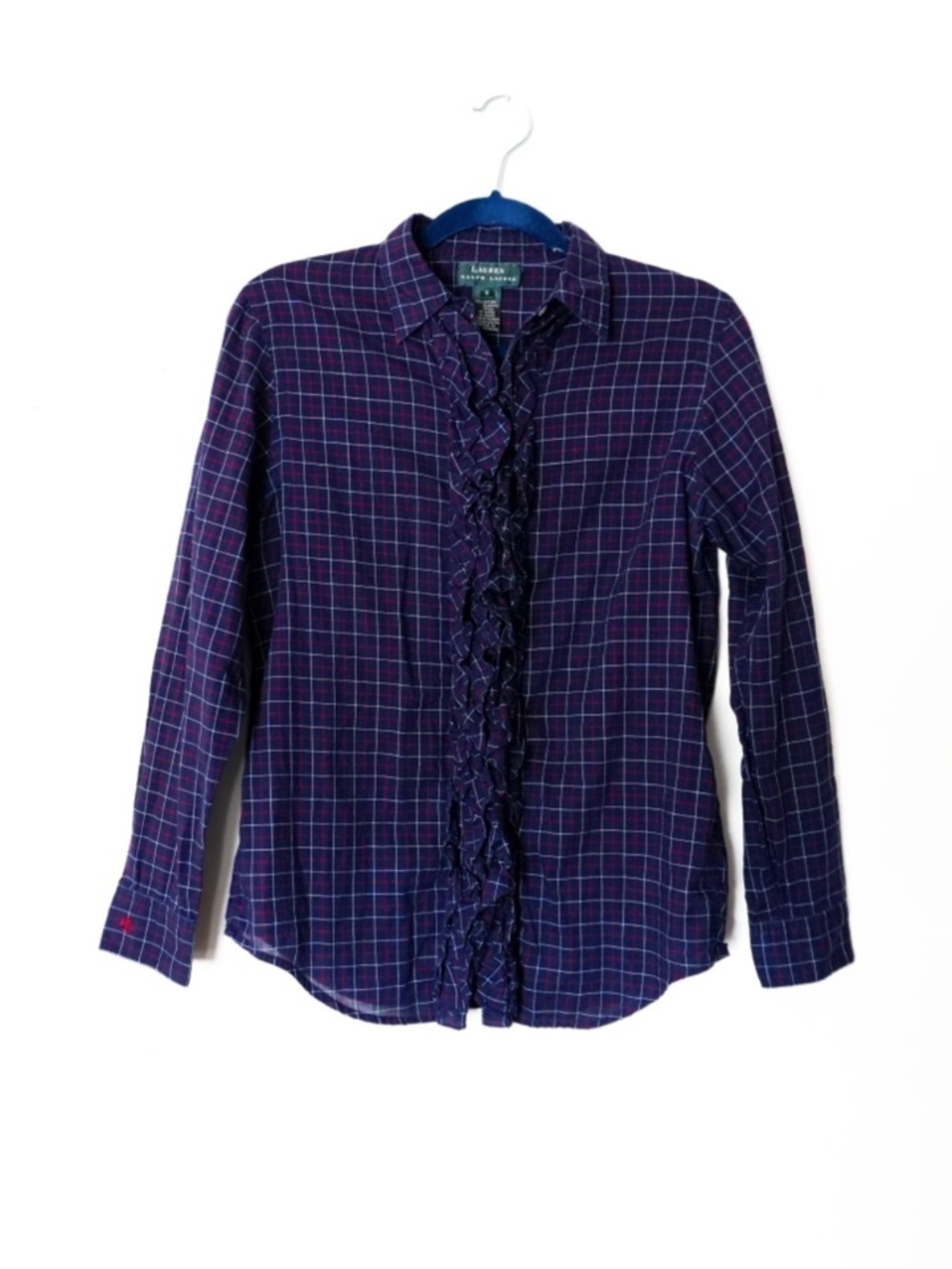 Lauren Ralph Lauren Victorian Ruffles Plaid Long Sleeve Button Down Blouse